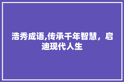 浩秀成语,传承千年智慧，启迪现代人生