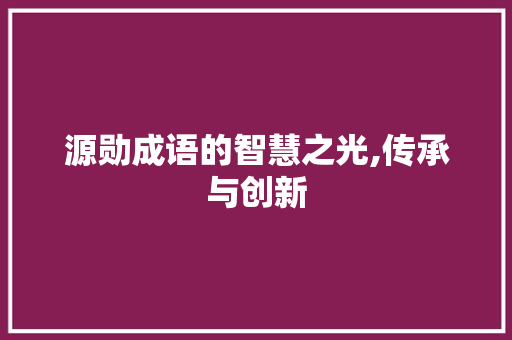 源勋成语的智慧之光,传承与创新