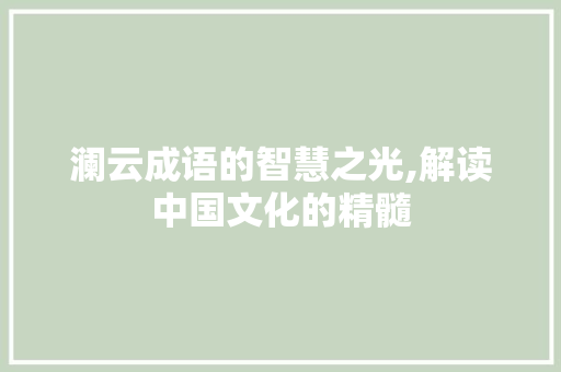 澜云成语的智慧之光,解读中国文化的精髓
