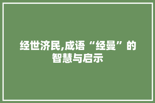 经世济民,成语“经曼”的智慧与启示