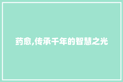 药愈,传承千年的智慧之光
