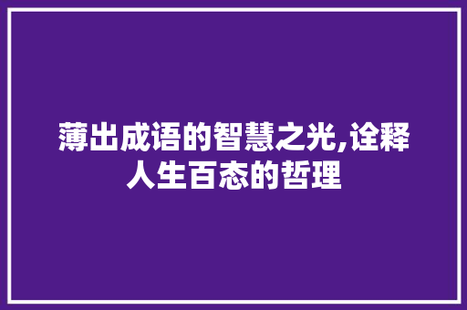 薄出成语的智慧之光,诠释人生百态的哲理