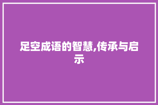 足空成语的智慧,传承与启示