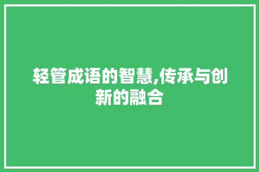 轻管成语的智慧,传承与创新的融合