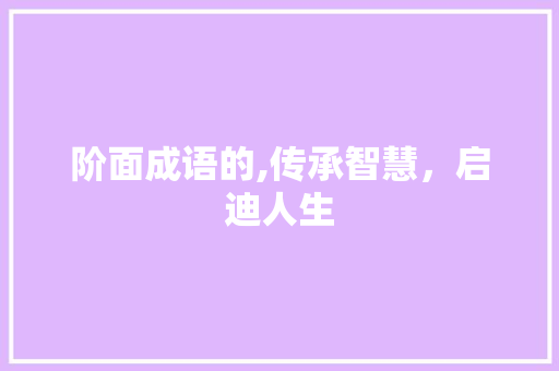 阶面成语的,传承智慧，启迪人生