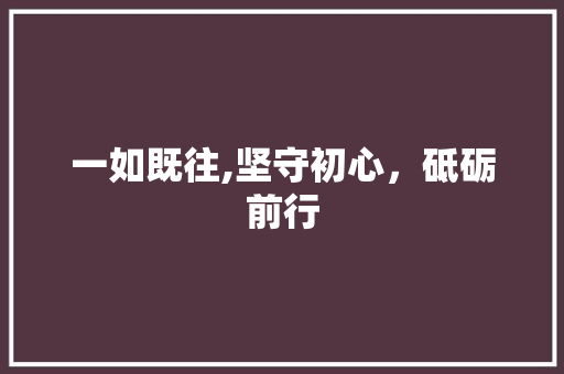 一如既往,坚守初心，砥砺前行