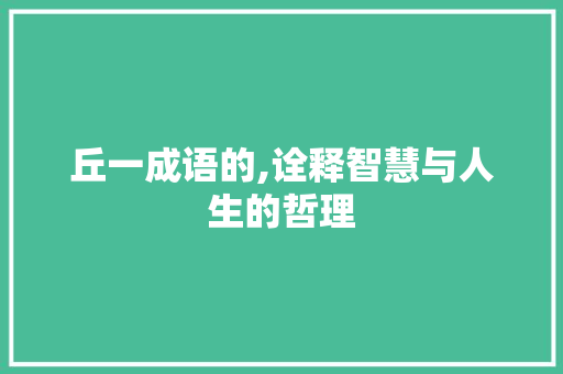 丘一成语的,诠释智慧与人生的哲理