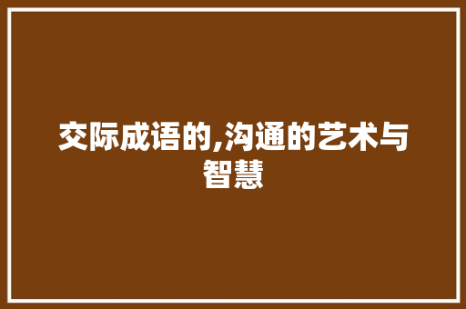 交际成语的,沟通的艺术与智慧