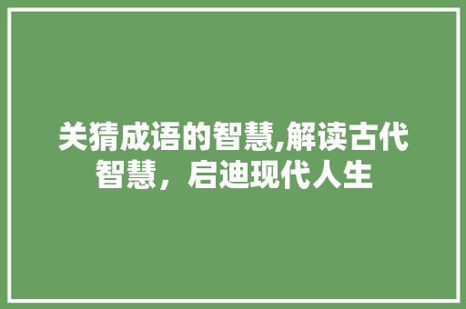 关猜成语的智慧,解读古代智慧，启迪现代人生