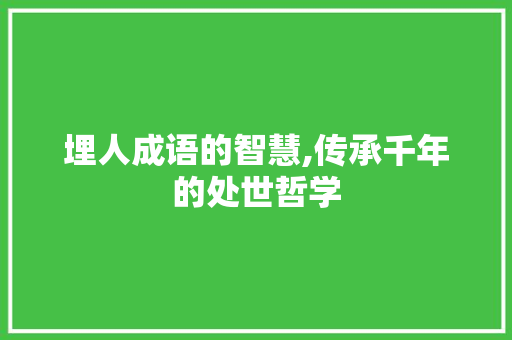 埋人成语的智慧,传承千年的处世哲学