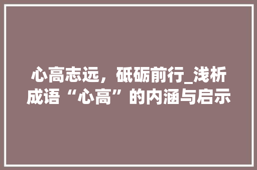 心高志远，砥砺前行_浅析成语“心高”的内涵与启示