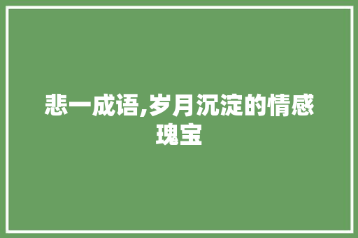 悲一成语,岁月沉淀的情感瑰宝