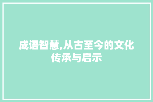 成语智慧,从古至今的文化传承与启示