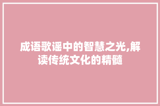 成语歌谣中的智慧之光,解读传统文化的精髓