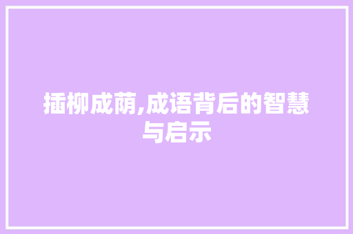 插柳成荫,成语背后的智慧与启示