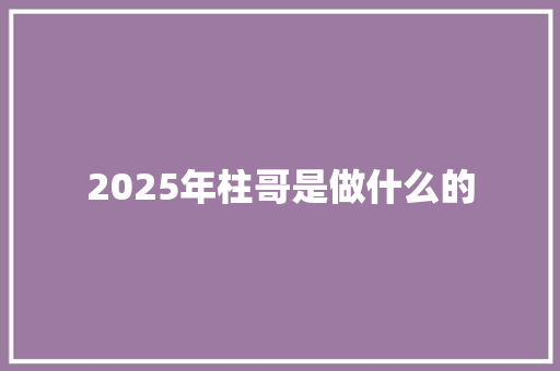 2025年柱哥是做什么的