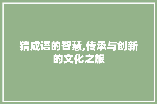 猜成语的智慧,传承与创新的文化之旅