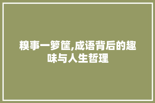 糗事一箩筐,成语背后的趣味与人生哲理