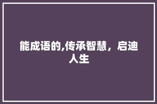 能成语的,传承智慧，启迪人生