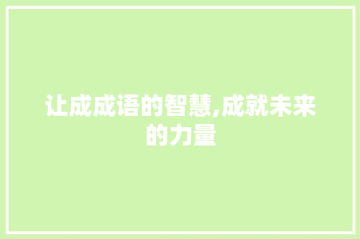 让成成语的智慧,成就未来的力量