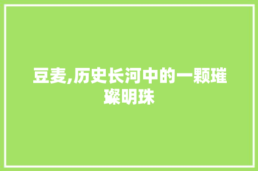 豆麦,历史长河中的一颗璀璨明珠