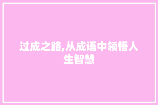 过成之路,从成语中领悟人生智慧