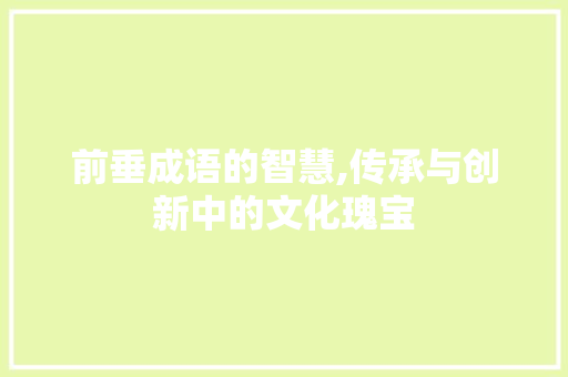 前垂成语的智慧,传承与创新中的文化瑰宝