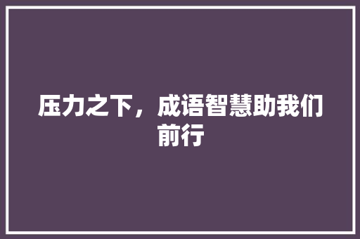 压力之下，成语智慧助我们前行