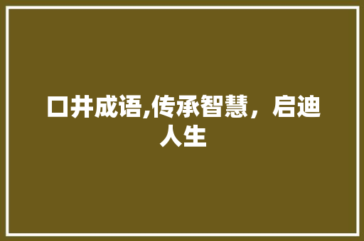 口井成语,传承智慧，启迪人生