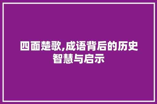 四面楚歌,成语背后的历史智慧与启示