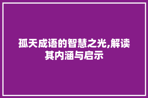 孤天成语的智慧之光,解读其内涵与启示