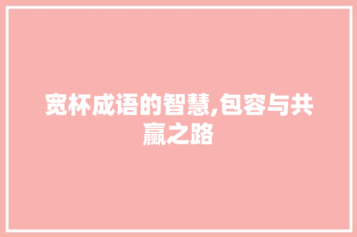 宽杯成语的智慧,包容与共赢之路