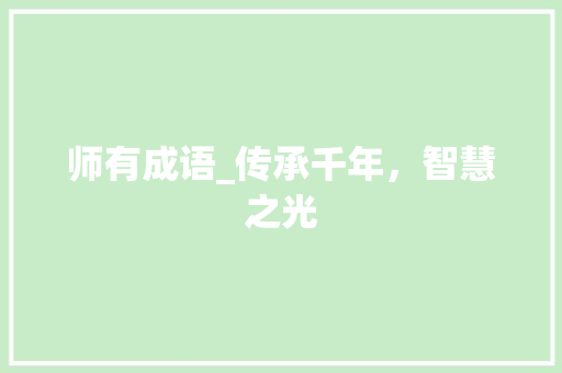 师有成语_传承千年，智慧之光