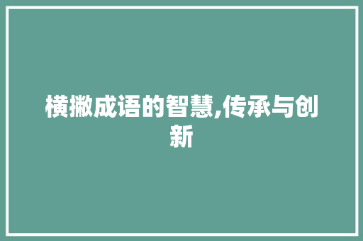 横撇成语的智慧,传承与创新