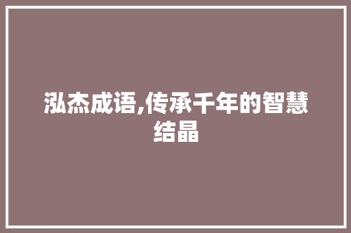 泓杰成语,传承千年的智慧结晶
