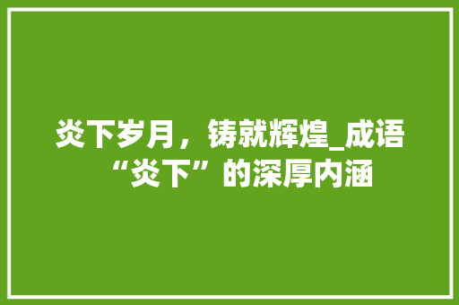 炎下岁月，铸就辉煌_成语“炎下”的深厚内涵