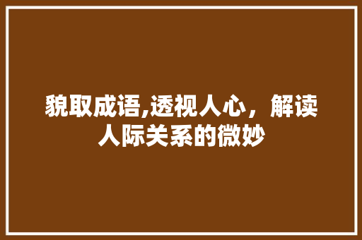 貌取成语,透视人心，解读人际关系的微妙