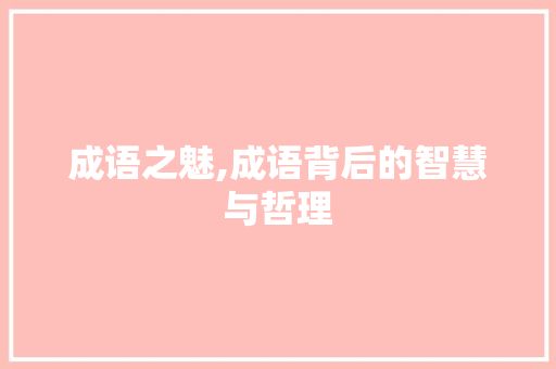 成语之魅,成语背后的智慧与哲理