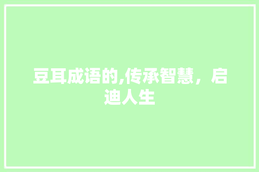豆耳成语的,传承智慧，启迪人生