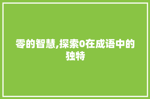 零的智慧,探索0在成语中的独特