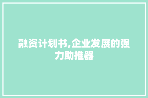 融资计划书,企业发展的强力助推器