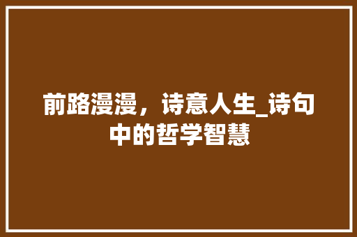 前路漫漫，诗意人生_诗句中的哲学智慧