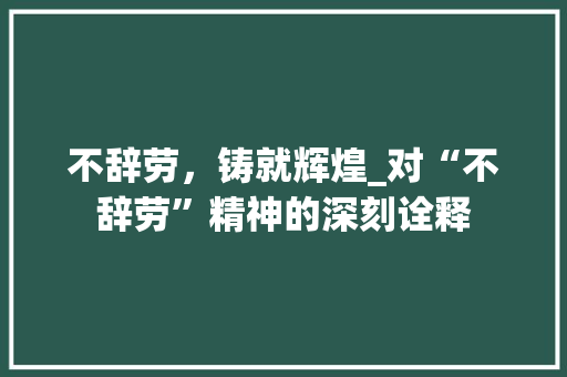 不辞劳，铸就辉煌_对“不辞劳”精神的深刻诠释