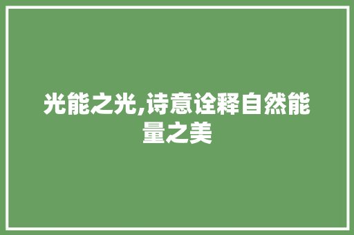 光能之光,诗意诠释自然能量之美