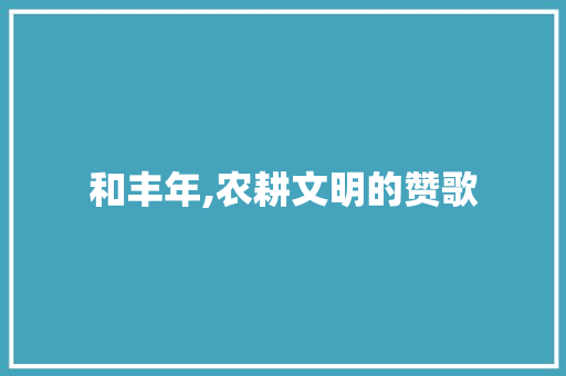 和丰年,农耕文明的赞歌