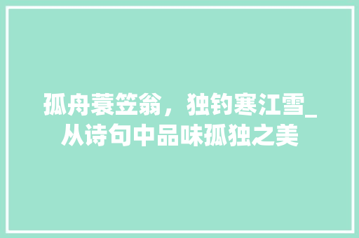 孤舟蓑笠翁，独钓寒江雪_从诗句中品味孤独之美