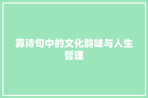 寡诗句中的文化韵味与人生哲理