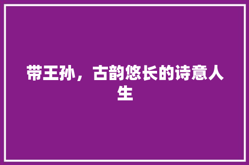 带王孙，古韵悠长的诗意人生