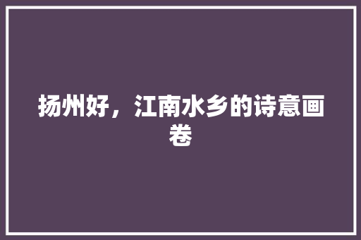 扬州好，江南水乡的诗意画卷