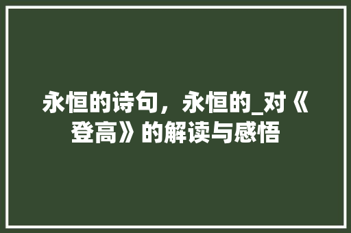 永恒的诗句，永恒的_对《登高》的解读与感悟